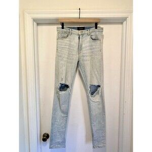 ORO Los Angeles Jeans Size 32x32 Light Wash Paint Splatter Distressed Ankle Zip